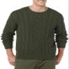 Amazon Essentials Men's Long-Sleeve 100% Cotton Fisherman Cable Crewneck Sweater, Dark Olive, Medium view 1