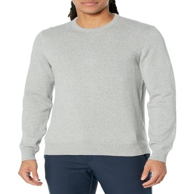 Amazon Essentials Men's Long-Sleeve Crewneck Sweater, 100% Cotton, Big & Tall Options Available, Light Grey Heather, 5X-Large Big Tall