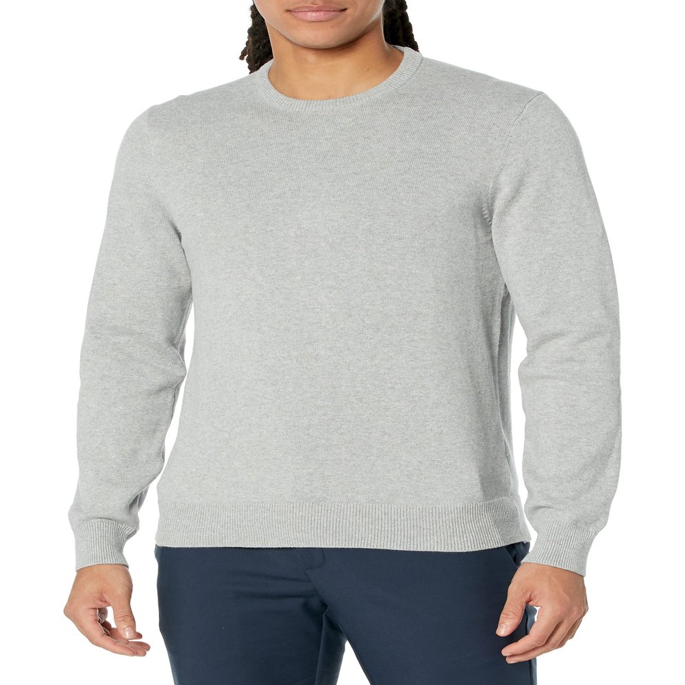 Amazon Essentials Men's Long-Sleeve Crewneck Sweater, 100% Cotton, Big & Tall Options Available, Light Grey Heather, 3X-Large Big