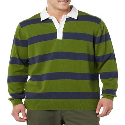 Amazon Essentials Men's Rugby Sweater, Olive Stripe, X-Small