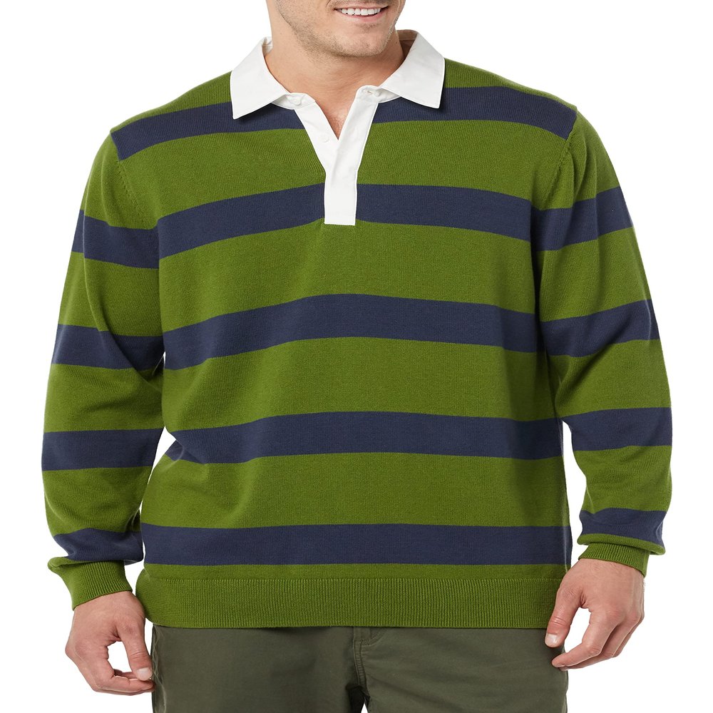 Amazon Essentials Men's Rugby Sweater, Olive Stripe, X-Small