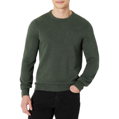 Amazon Essentials Men's Long-Sleeve Crewneck Sweater, 100% Cotton, Big & Tall Options Available, Olive Heather, 4X-Large Big
