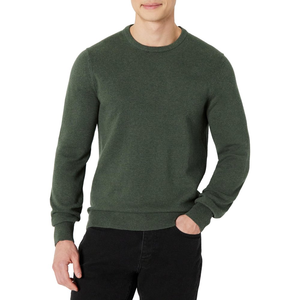 Amazon Essentials Men's Long-Sleeve Crewneck Sweater, 100% Cotton, Big & Tall Options Available, Olive Heather, 4X-Large Big