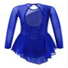 Linjinx Kids Girls Figure Ice Skating Dress Sparkly Sequins Floral Long Sleeve Ballet Dance Dress Gymnastic Tutu Leotard Royal Blue 10 Years view 2