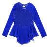 Linjinx Kids Girls Figure Ice Skating Dress Sparkly Sequins Floral Long Sleeve Ballet Dance Dress Gymnastic Tutu Leotard Royal Blue 10 Years view 3