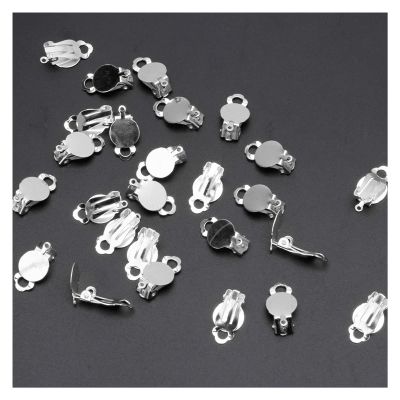 SNSHUN OP 50Pcs Flat Round Tray Clip-on Earring Converter DIY Earring Pierced Into Clip On T125 (Color : Silver)