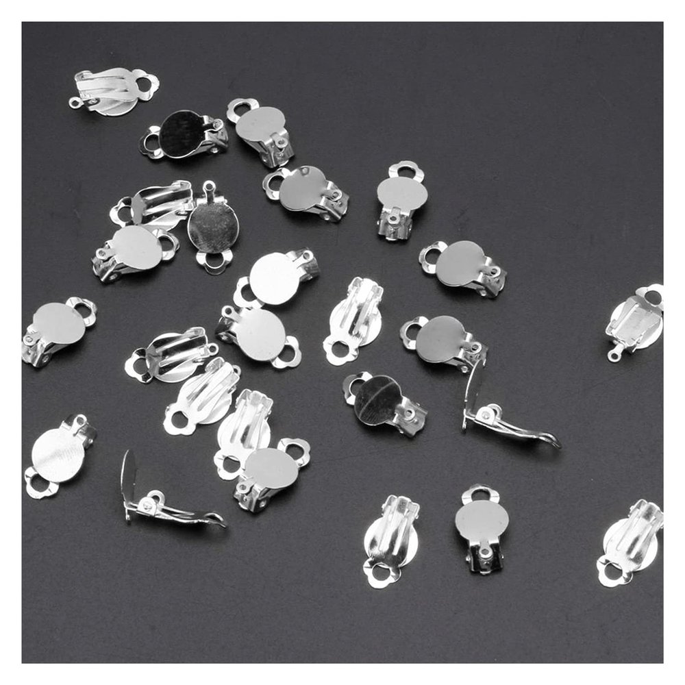 SNSHUN OP 50Pcs Flat Round Tray Clip-on Earring Converter DIY Earring Pierced Into Clip On T125 (Color : Silver)