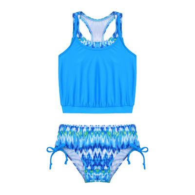 CHICTRY Big Girls Floral Splice 2 Pcs Tankini Racer Swim Top+Tie Brief Bathing Suit Beachwear Blue 6 Years