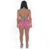 HPO Femme Perfectly Pink Sequin Bralette and Shorts Set with Baby Blue Detail - High Waisted Sequin Shorts with Matching Top - Perfect for your Next Festival or Rave! (Small) view 3