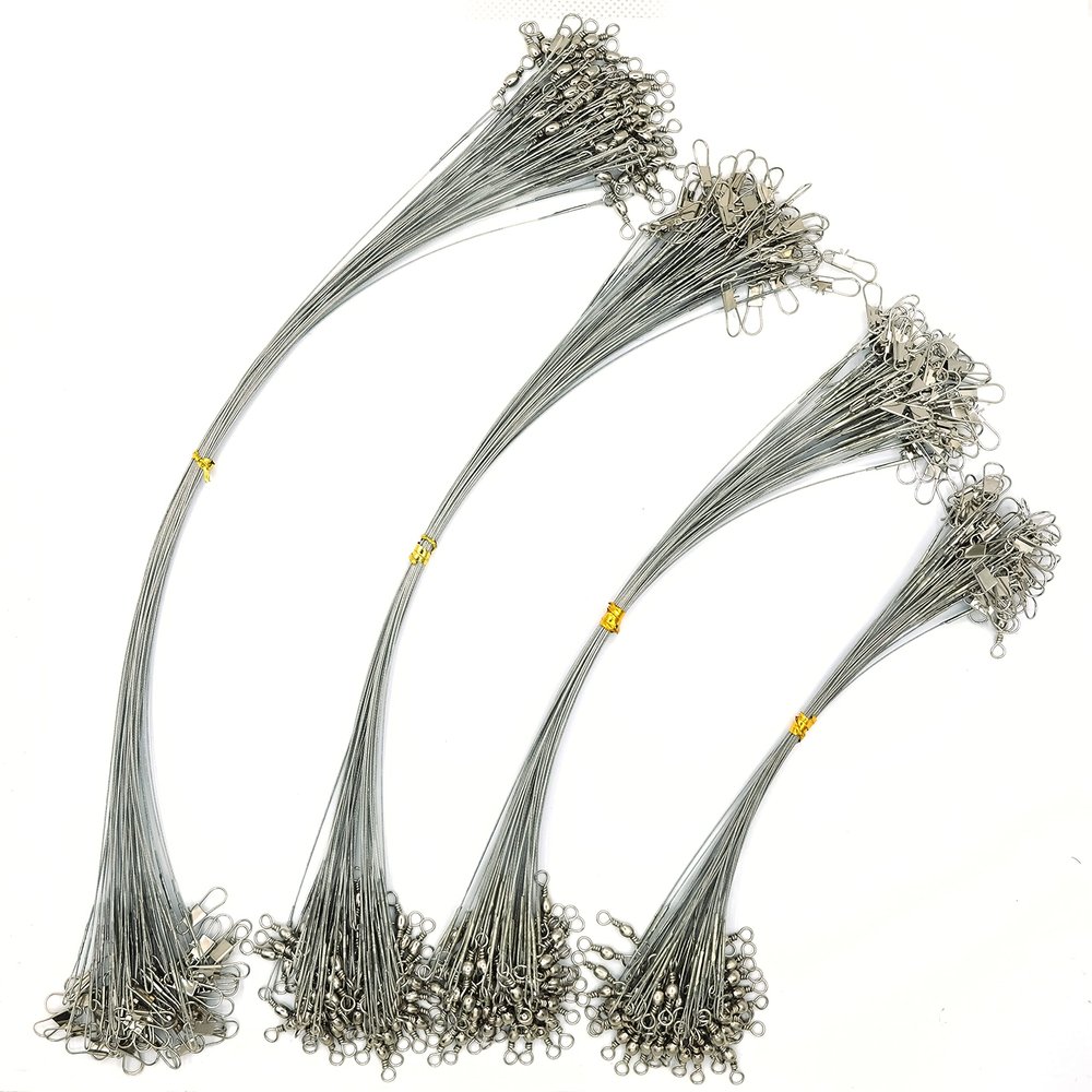 PISCORUSH 50pcs Fishing Wire Leaders Nylon-Coated Fishing Line Trace Lure Leaders with Swivels and Snaps Stainless Steel Fishing Tackle Leaders Tackle (Silver, 12inch 50PCS)