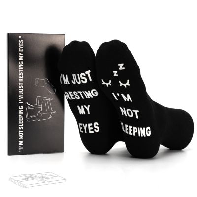 DNTLKUP Funny Gifts for Dad Fathers Day Men Women Cute Novelty lovely Socks: Im Not Sleeping Im Just Resting My Eyes (US, Alpha, Large, Regular, Regular, Eyelash)