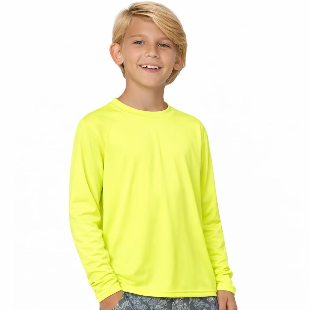 INGEAR Boys UPF 50+ Rash Guard Swim Shirt  Quick-Dry Lightweight Sun Protection for Swimming, Surfing & Beach, XSXL(NEON Yellow, X-Large)