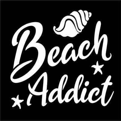 Beach Addict Sea Shell Ocean Beachy - Die Cut Vinyl Window Decal/Sticker for Car/Truck (White)