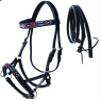 CHALLENGER Horse Western Black Leather Beaded Bitless Padded Sidepull Bridle Reins 77RS17BK view 1