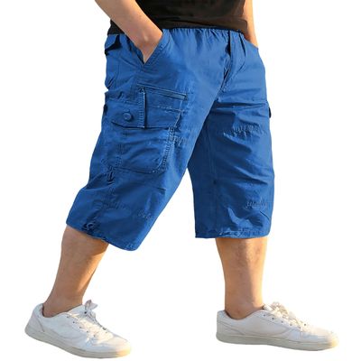 EKLENTSON Mens Capri Workwear Cargo Shorts Below Knee Shorts Blue 32
