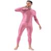 Freebily Men's One Piece Long Sleeves Slim Fitted Ankle Length Double-Ended Zipper Leotard Bodysuit Pink One Size view 3