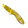 Falcon 8 Inch American Eagle Engraved Folding Pocket Knife Stainless Steel Blade, Frost Woods & Mountains Design, Manual opening Open with Pocket Clip (Gold) view 2