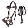 CHALLENGER Horse Western Leather Training Tack Bitless Sidepull Beaded Bridle Reins 77RS12BR view 1