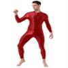 Hedmy Men's Shiny Oil Glossy Full Body Jumpsuit Catsuit One Piece Stretch Front Zipper Bodysuit Red One Size