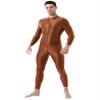 Hedmy Men's Shiny Oil Glossy Full Body Jumpsuit Catsuit One Piece Stretch Front Zipper Bodysuit Coffee One Size view 1
