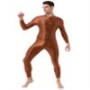 Hedmy Men's Shiny Oil Glossy Full Body Jumpsuit Catsuit One Piece Stretch Front Zipper Bodysuit Coffee One Size view 2