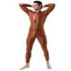 Hedmy Men's Shiny Oil Glossy Full Body Jumpsuit Catsuit One Piece Stretch Front Zipper Bodysuit Coffee One Size view 3