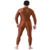 Hedmy Men's Shiny Oil Glossy Full Body Jumpsuit Catsuit One Piece Stretch Front Zipper Bodysuit Coffee One Size view 4