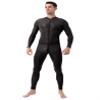 Hedmy Men's Shiny Oil Glossy Full Body Jumpsuit Catsuit One Piece Stretch Front Zipper Bodysuit 2# Black Large