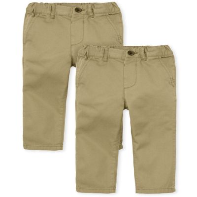 The Children's Place Baby Boys' and Toddler Stretch Skinny Chino Pants, Flax 2-Pack, 6-9 Months
