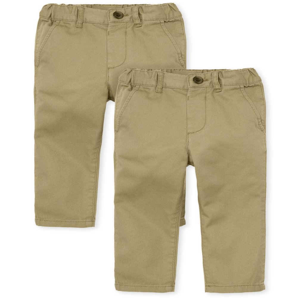 The Children's Place Baby Boys' and Toddler Stretch Skinny Chino Pants, Flax 2-Pack, 6-9 Months