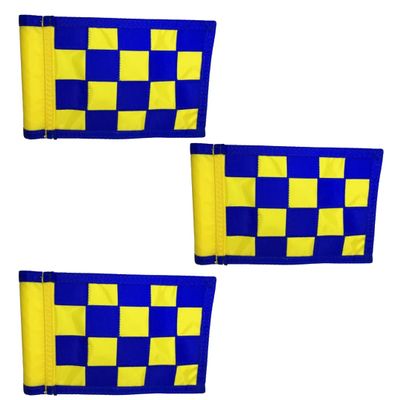 6x 8 Checkered Golf Pole Flag 3pack Bundle- UV Resistant, 400 Denier Nylon Material (Blue Yellow)