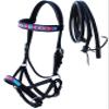CHALLENGER Horse Western Black Leather Beaded Bitless Padded Sidepull Bridle w/Reins 77RS15BK view 1