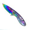 Falcon 8 Inch American Eagle Engraved Folding Pocket Knife Stainless Steel Blade, Frost Woods & Mountains Design, Manual opening Open with Pocket Clip (Rainbow) view 2