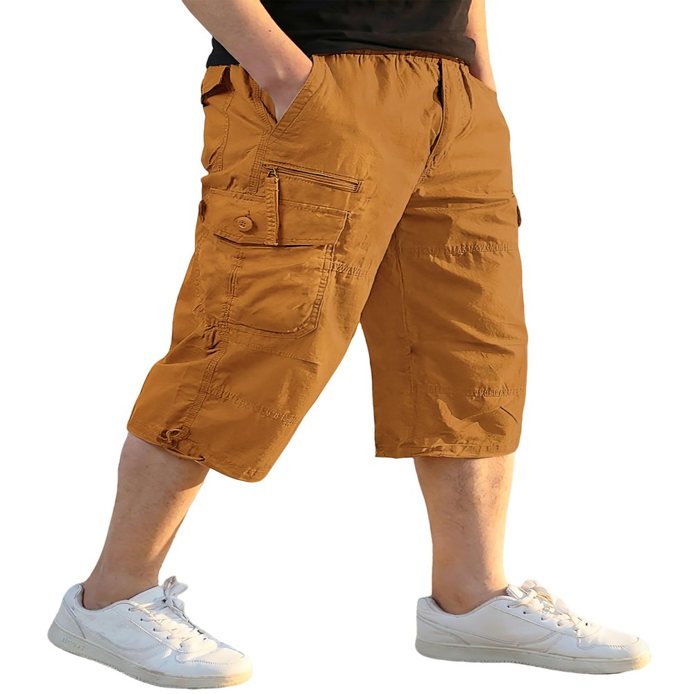 EKLENTSON Mens Capri Workwear Cargo Shorts Below Knee Shorts Yellow 40