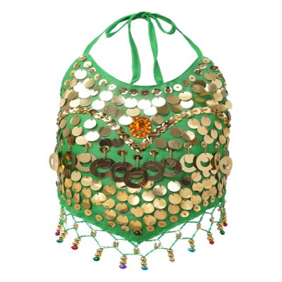 Aislor Girls Belly Dance Performance Jazz Ballet Dance Top Kids Sequins Halter Neck Athletic Shirts Bra Top Dancewear Green One Size