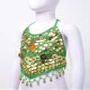 Aislor Girls Belly Dance Performance Jazz Ballet Dance Top Kids Sequins Halter Neck Athletic Shirts Bra Top Dancewear Green One Size view 4