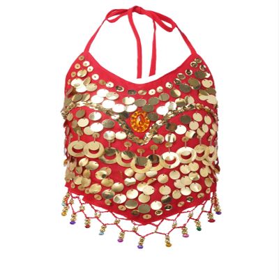 Aislor Girls Belly Dance Performance Jazz Ballet Dance Top Kids Sequins Halter Neck Athletic Shirts Bra Top Dancewear Red One Size