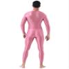 Agoky Men's Stretchy One Piece Long Sleeve Jumpsuit High Neck Oil Glossy Bodysuit Leotard Pink One Size view 4