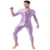 dPois Mens Full Body Leotard Long Sleeves Unitard One-Piece Shimmery Zipper Jumpsuit Lavender One Size view 2