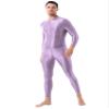 dPois Mens Full Body Leotard Long Sleeves Unitard One-Piece Shimmery Zipper Jumpsuit Lavender One Size view 3