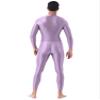 dPois Mens Full Body Leotard Long Sleeves Unitard One-Piece Shimmery Zipper Jumpsuit Lavender One Size view 4