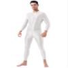 Agoky Men's Stretchy One Piece Long Sleeve Jumpsuit High Neck Oil Glossy Bodysuit Leotard White One Size