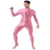 Jugaoge Men Sexy Full Body Bodysuit High Elasitc Clubwear Oil Gloosy Sexy Tight Shaping Jumpsuit Pink One Size view 2