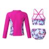Yeahdor Big Girls Floral 3 Pcs Sun Cover Up Long Sleeve Zipper Rashgaurd Shirts with Triangle Bikini Butterfly 16 Years view 2