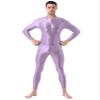 Jugaoge Men Sexy Full Body Bodysuit High Elasitc Clubwear Oil Gloosy Sexy Tight Shaping Jumpsuit Lavender One Size view 1
