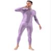 Jugaoge Men Sexy Full Body Bodysuit High Elasitc Clubwear Oil Gloosy Sexy Tight Shaping Jumpsuit Lavender One Size view 3