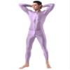 Jugaoge Men Sexy Full Body Bodysuit High Elasitc Clubwear Oil Gloosy Sexy Tight Shaping Jumpsuit Lavender One Size view 4