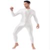 Jugaoge Men Sexy Full Body Bodysuit High Elasitc Clubwear Oil Gloosy Sexy Tight Shaping Jumpsuit White One Size view 2