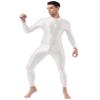 FEESHOW Sexy Men Shiny Full Body Bodysuit Oil Gloosy Lingerie Double Zipper Catsuit Sexy Tights White One Size view 2