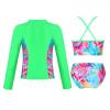 CHICTRY Kids Girls Tropical 3 Pcs Swim Cover Up Sets Zip Up Rashguard Shirts with Bikini Swimsuit Colorful 16 Years view 3